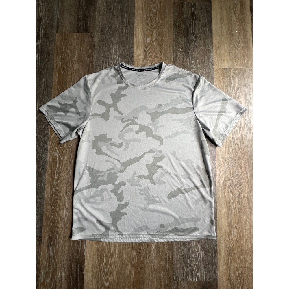 Night Exercise Shirt Mens XL Grey Camo Performance Short Sleeve Tee Athletic